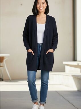 NWT Max & Mia Navy Blue Ribbed Open Front Cardigan Sweater Medium